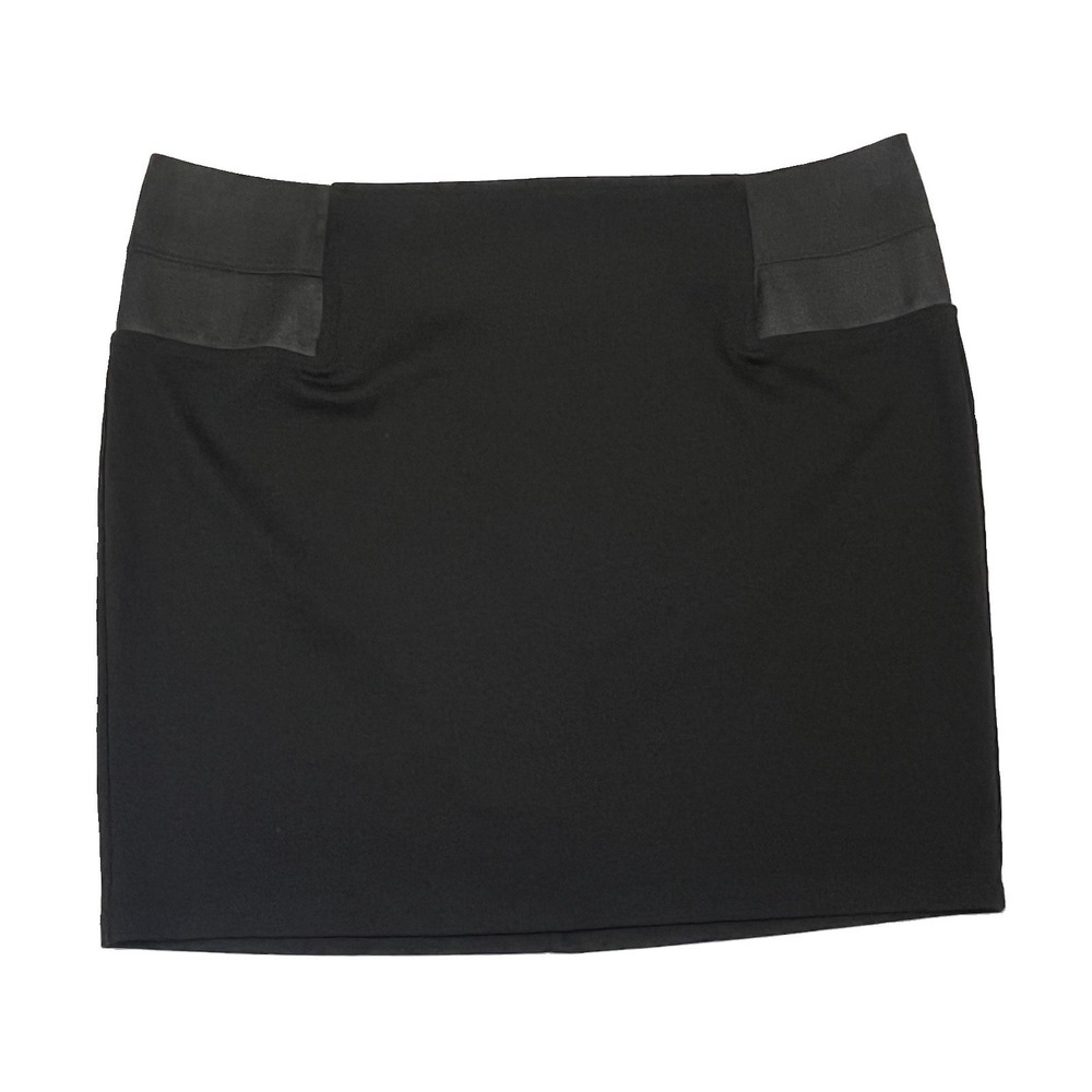 Attention Womens XL Black Pencil Skirt Faux Leather Trim Stretch Bodycon Career